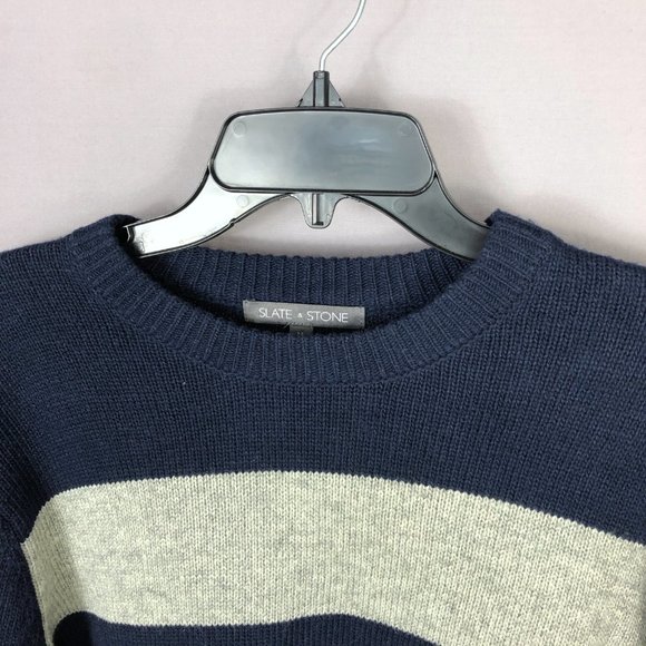 Slate and Stone Navy Gray Stripe Crew Neck Sweater Size XL - Picture 3 of 7